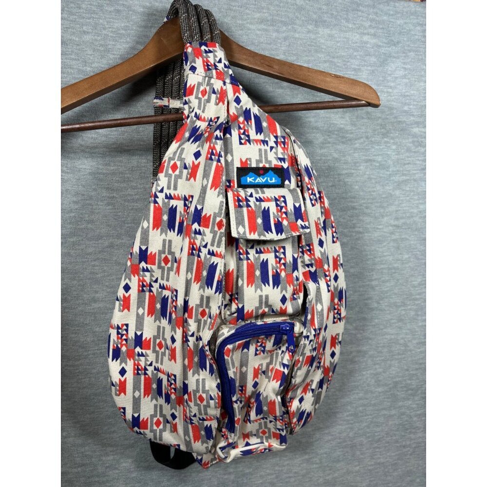 Kavu Rope Sling Bag Aztec Print Canvas Crossbody Backpack Adjustable Strap